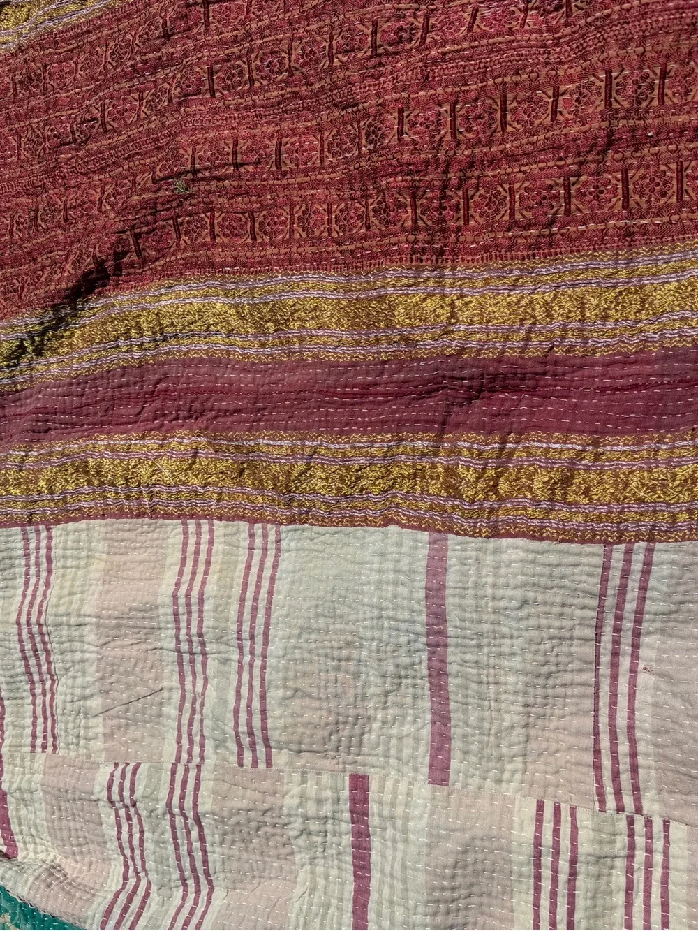 Vintage Handmade Indian Kantha Quilt Blanket Reversible Patchwork